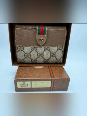 Gucci Beige GG Canvas & Leather Bifold Wallet with Web Stripe